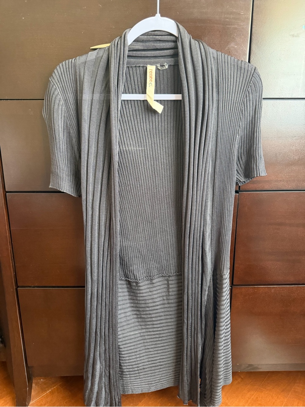 Renee C. Gray Ribbed Short-Sleeve Duster Cardigan